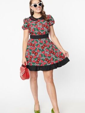 Hello Kitty Red Strawberry & Black Trim Mini Dress